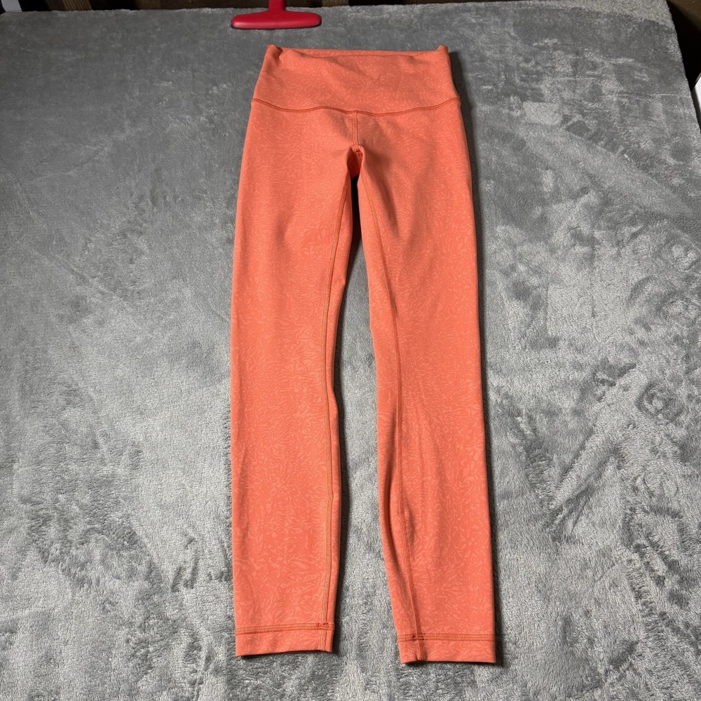 Lululemon SZ 4 Wunder Train High Riseโ Tight Coral Orange Printed Everlux